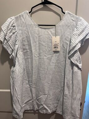 Target Striped Ruffle Sleeve Blouse in White and Light Blue